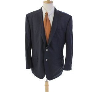 Trussini Mens Two Button Wide Lapel Blazer Jacket Navy Blue Wool Size EUR 56